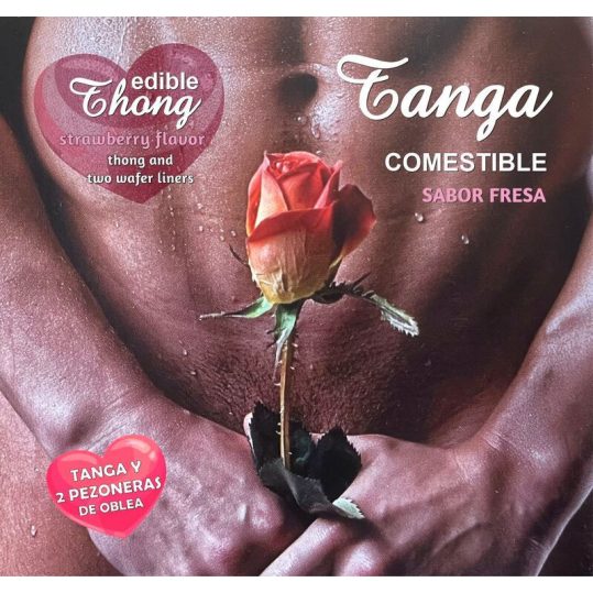 HOTFLOWERS - Férfi tanga + 2 eper wafert tartalmazó mellbimbó
