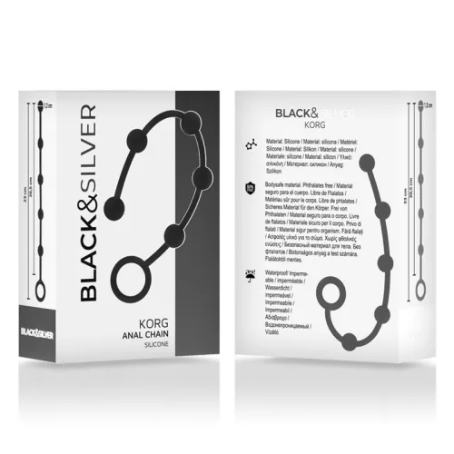BLACK&SILVER – prémium szilikon anális gyöngyfűző 21 cm