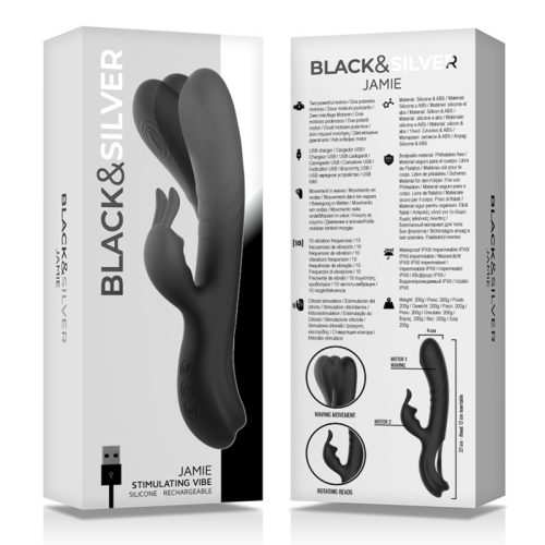 BLACK&SILVER - Jamie – újratölthető szilikon nyuszi vibrátor