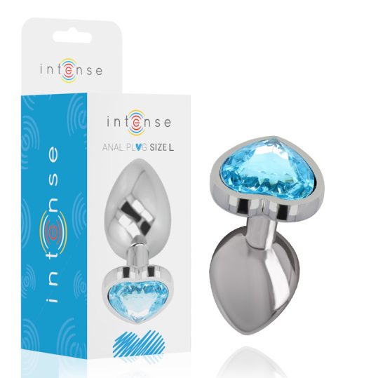 INTENSE - prémium kék szív anal plug, fém, L-es méret