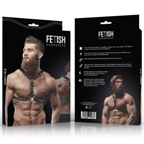 Fetish - prémium öko-bőr mellkaspánt férfiaknak dupla támogatással