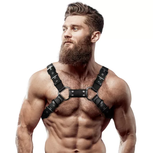 Fétis BDSM bulldog hám – állítható öko-bőr férfiaknak