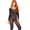 LEG AVENUE – fekete hosszú ujjú bodyharisnya