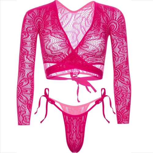 LEG AVENUE – csipkés crop top és tanga szett