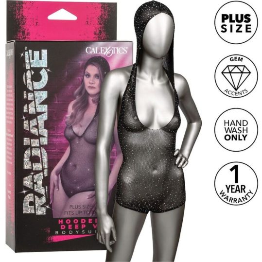 CALEXOTICS – RADIANCE kapucnis mély V-s body, plus size