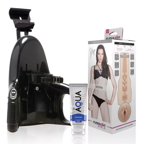 Fleshlight Stoya Destroya maszturbátor, univerzális automata adapterrel + 50ml síkosító - vagina