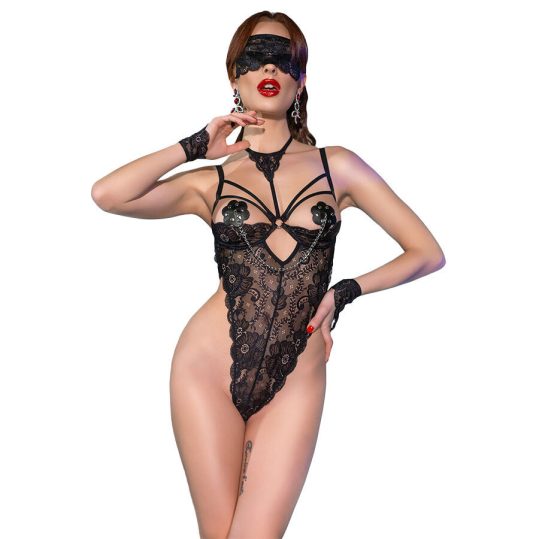 CHILIROSE - érzéki csipkés bodysuit fekete színben S/M