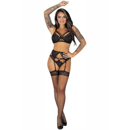 LIVCO CORSETTI FASHION – szexi fekete melltartó, harisnyatartó és harisnya