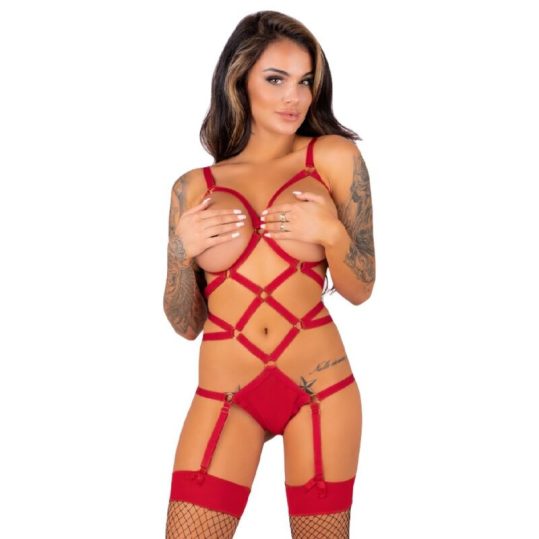 LIVCO CORSETTI FASHION – érzéki test és harisnya szett, piros L/XL