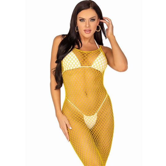 LEG AVENUE – érzéki hosszú hálós ruha, sárga, egy méret