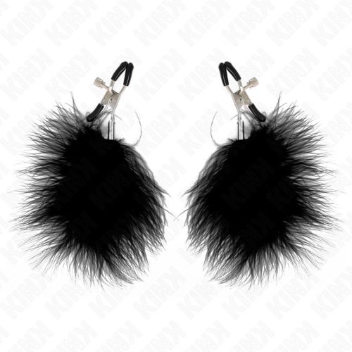 KINK - érzéki tollas mellbimbó csipesz 7 cm fekete