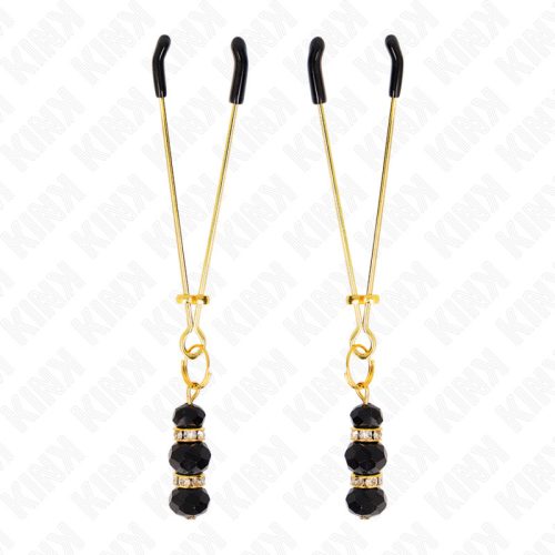 KINK – vékony mellbimbó bilincsek 3 fekete üveggel