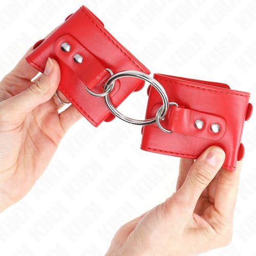 KINK - állítható piros csuklószorítók gyűrűvel és tüskékkel