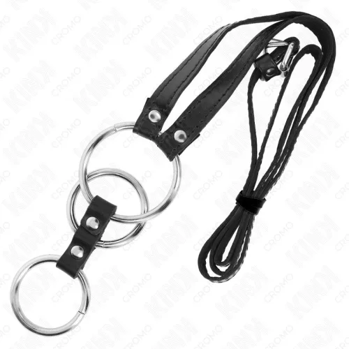 KINK - Prémium fém péniszgyűrű bőrszíjjal 3,8-5 cm