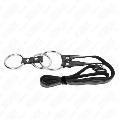 KINK - Prémium fém péniszgyűrű bőrszíjjal 3,8-5 cm