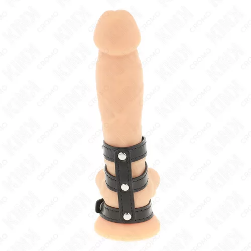 KINK – hármas bőr péniszgyűrű nyomásos zárással