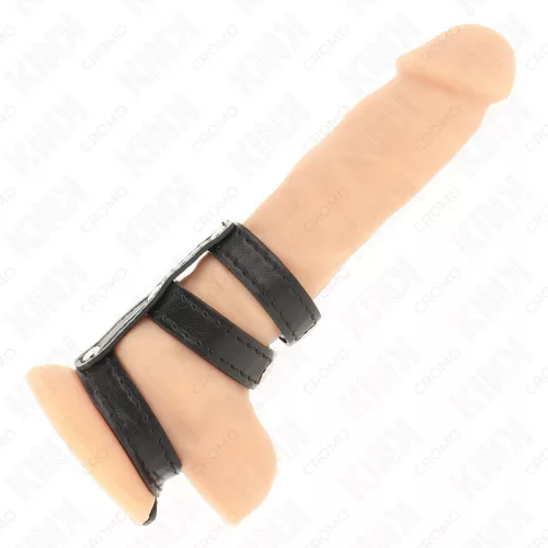 KINK – hármas bőr péniszgyűrű nyomásos zárással