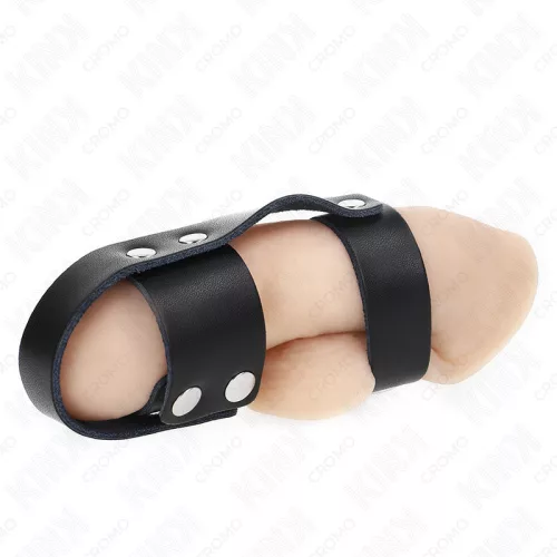 KINK - bőrből készült péniszgyűrű állítható golyóválasztóval