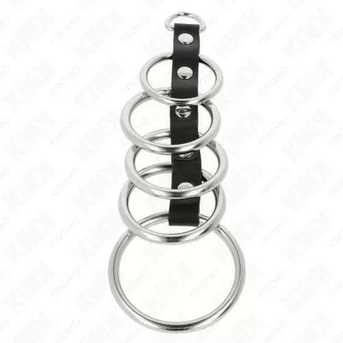 KINK – fém péniszgyűrűk bőrkötéssel, 3,2-5 cm