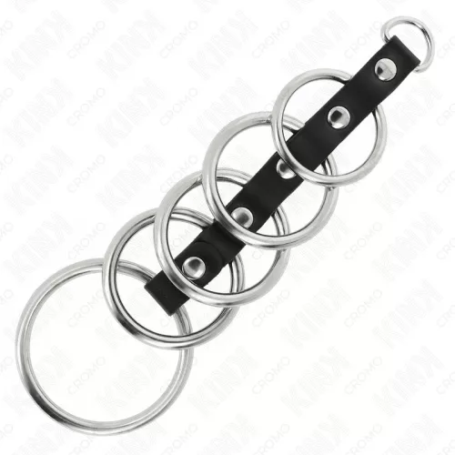 KINK – fém péniszgyűrűk bőrkötéssel, 3,2-5 cm