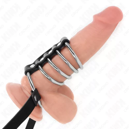 KINK – fém péniszgyűrűk bőrövet tartalmazó szett