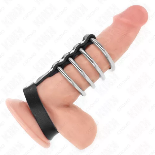 KINK – fém péniszgyűrűk bőrszíjjal és nyomásos zárszerkezettel
