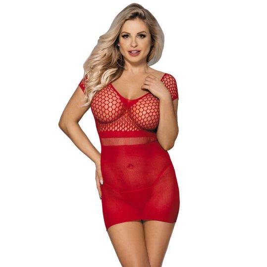 SUBBLIME – trendi piros horgolt mini ruha, egy méret
