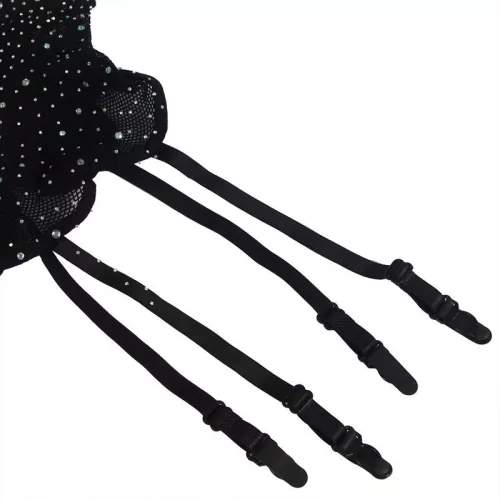 SUBBLIME - fekete halhálós bodystocking kesztyűvel és gyémántokkal