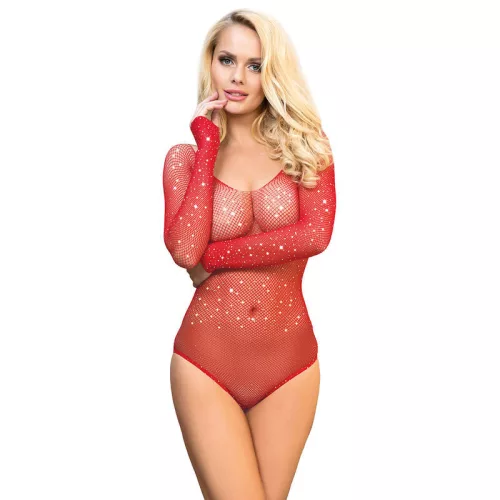 SUBBLIME - fényes vörös top, off-shoulder, hosszú ujjú, egy méret