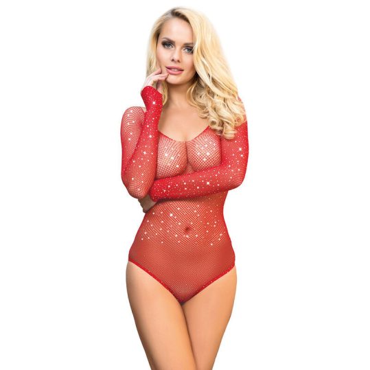 SUBBLIME - fényes vörös top, off-shoulder, hosszú ujjú, egy méret