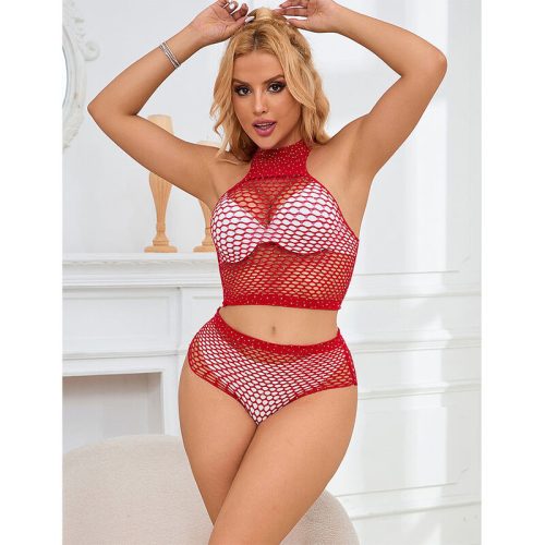 SUBBLIME – hálós fehérnemű szett rózsaszín gyémántokkal