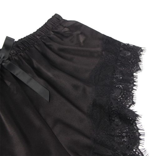 SUBBLIME – elegáns selyem hálóing csipkés nadrággal fekete L/XL