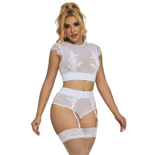 SUBBLIME - elegáns melltartó és bugyi harisnyatartóval L/XL