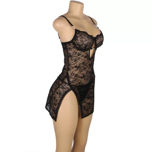 SUBBLIME – állítható pántos csipkebaby doll fekete S/M