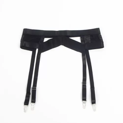 SUBBLIME – fekete bondage melltartó és harisnyatartó szett L/XL