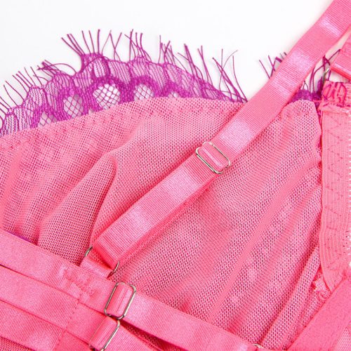 SUBBLIME – csipkés melltartó és harisnyatartó szett, rózsaszín-lila