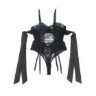 SUBBLIME – elegáns fekete csipkés bodystocking masnikkal L/XL