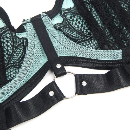 SUBBLIME - zöld patent bőrből készült, hálós melltartó szett L/XL