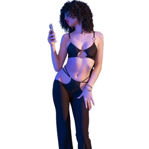 CHILIROSE - fekete topp és leggings arany kiegészítőkkel