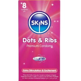 SKINS - prémium óvszercsomag 8 db, pontokkal és redőkkel