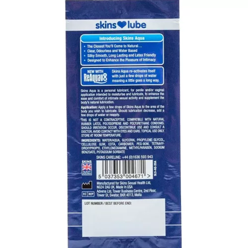 SKINS Aqua – vízbázisú síkosító 5 ml-es egyadagos