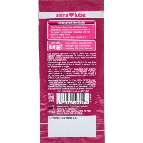 Skins Excite vízbázisú síkosító 5 ml egységadag
