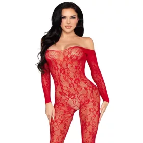   LEG AVENUE - csipkés fehérnemű bodystocking vörös színben