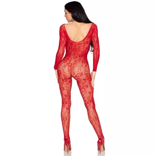 LEG AVENUE - csipkés fehérnemű bodystocking vörös színben