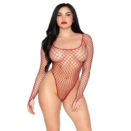 LEG AVENUE – magas kivágású hálós bodysuit piros színben