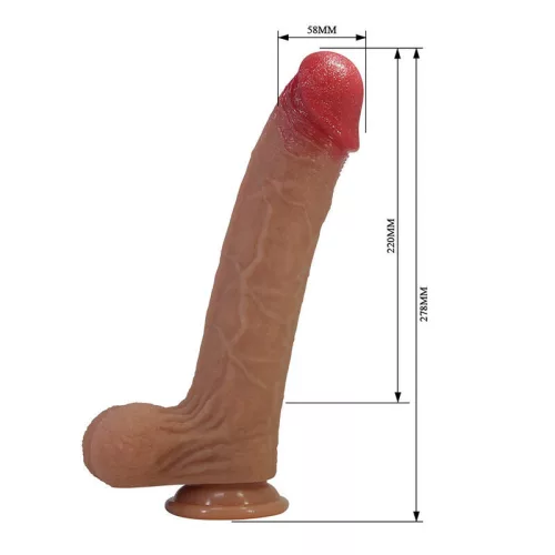 Pretty Love Dildó Realisztikus, tapadókorongos 27.7 cm hús színű piros végű