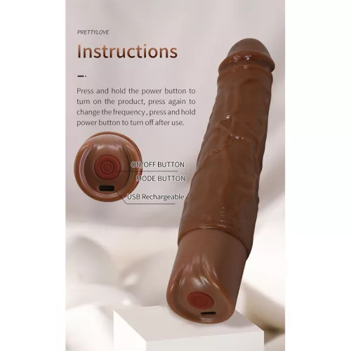 Pretty Love Vibráló dildo Lökő funkció 22 cm barna