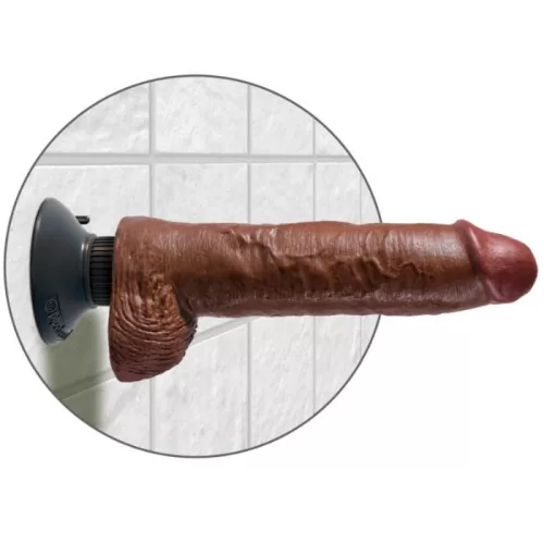 KING COCK - 25,5 cm vibráló pénisz golyókkal, barna