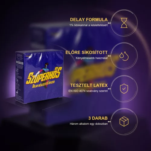 Szuperhős Delay Lidokainos Késleltető óvszer - 3 db